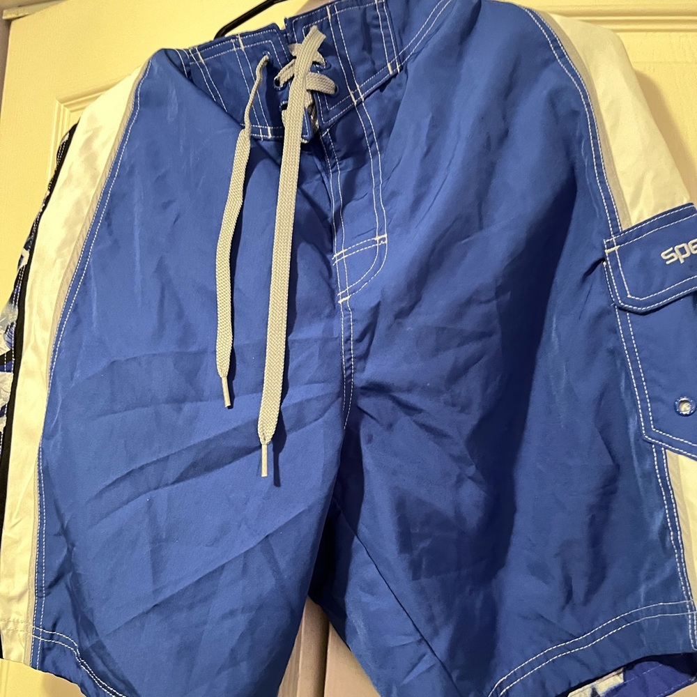 Blue and White Men's Swim Shorts